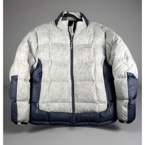 Sherpa Adventure Gear Goose Down Jacket Women XL Light Gray/Blue Puffer Full Zip